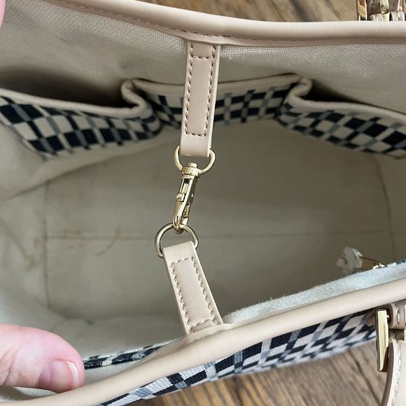 Spartina 449 Jetsetter Tote White Cream Blue Cream Stripe Geometric Large Travel - Picture 9 of 11